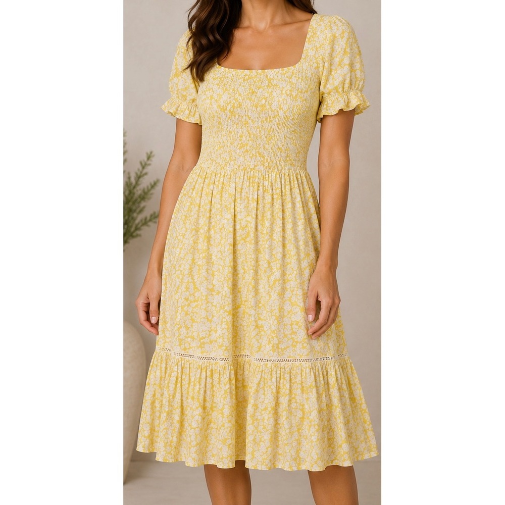 NWT Lost + Wander Sweet Summer Daze Smocked Midi Dress Small Yellow Cottagecore